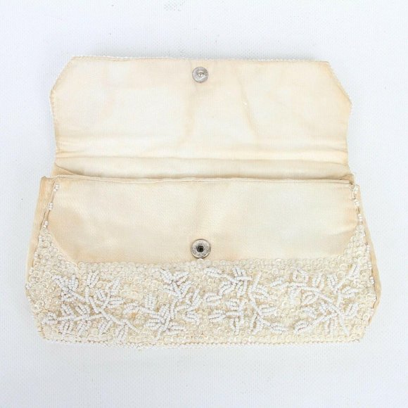 Vintage La Regale Ltd Beaded Beige/Ivory Foldover Clutch Handbag Purse Evening - Picture 5 of 8